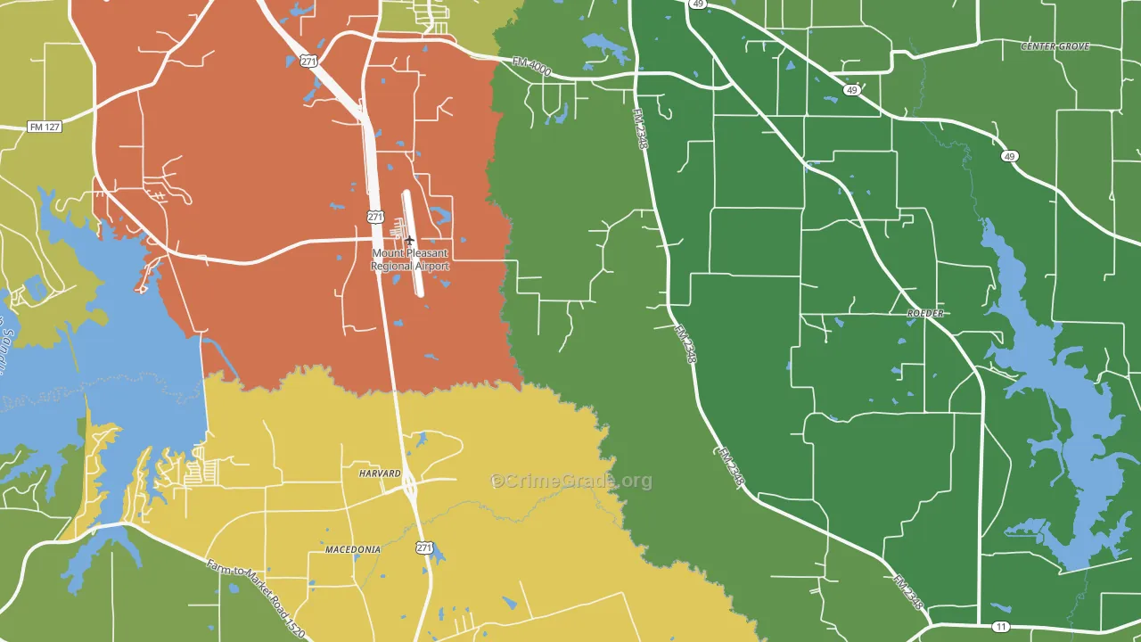 Harvard, TX Map of Burglary Rates