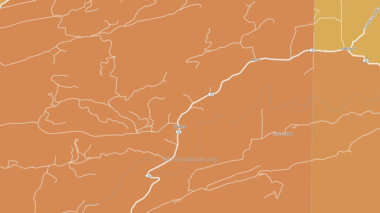 Harvey, AR Map of Burglary Rates
