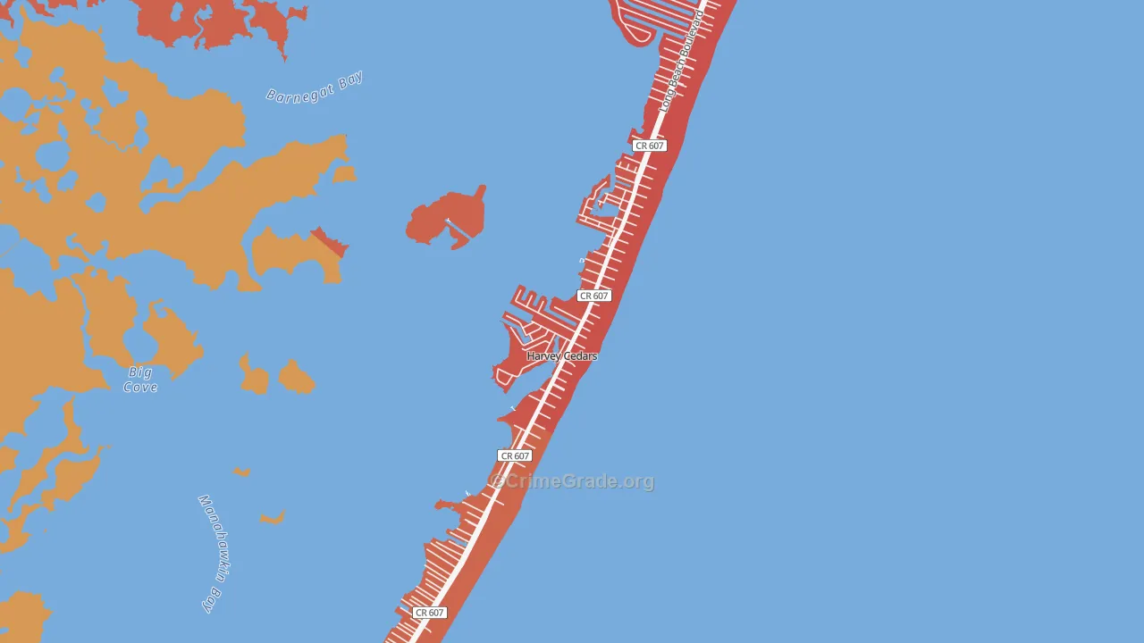 Harvey Cedars, NJ Map of Burglary Rates