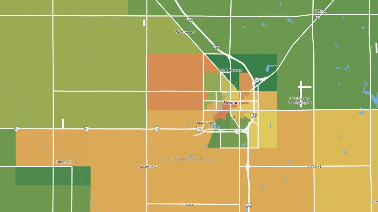 Harvey County, KS Map of Burglary Rates