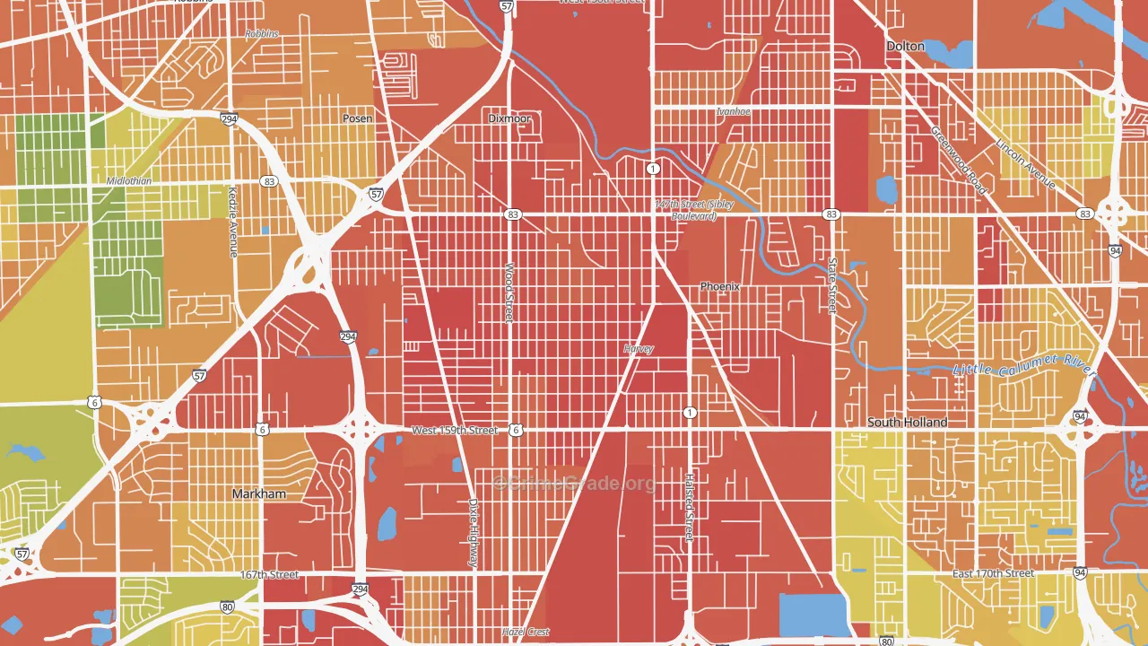 Harvey, IL Map of Burglary Rates