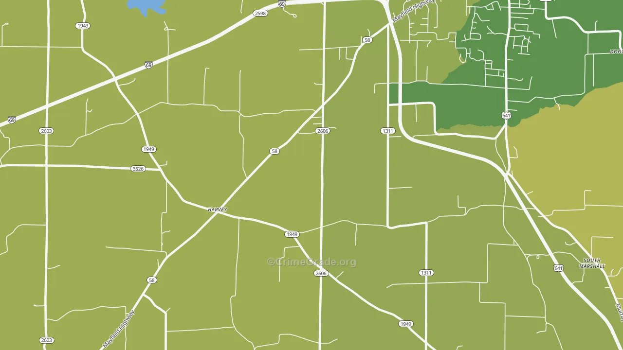 Harvey, KY Map of Burglary Rates