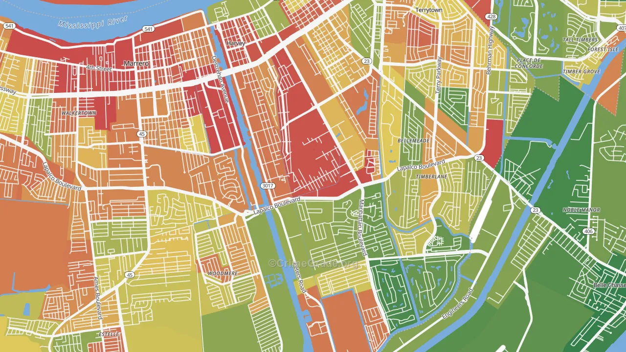 Harvey, LA Map of Burglary Rates