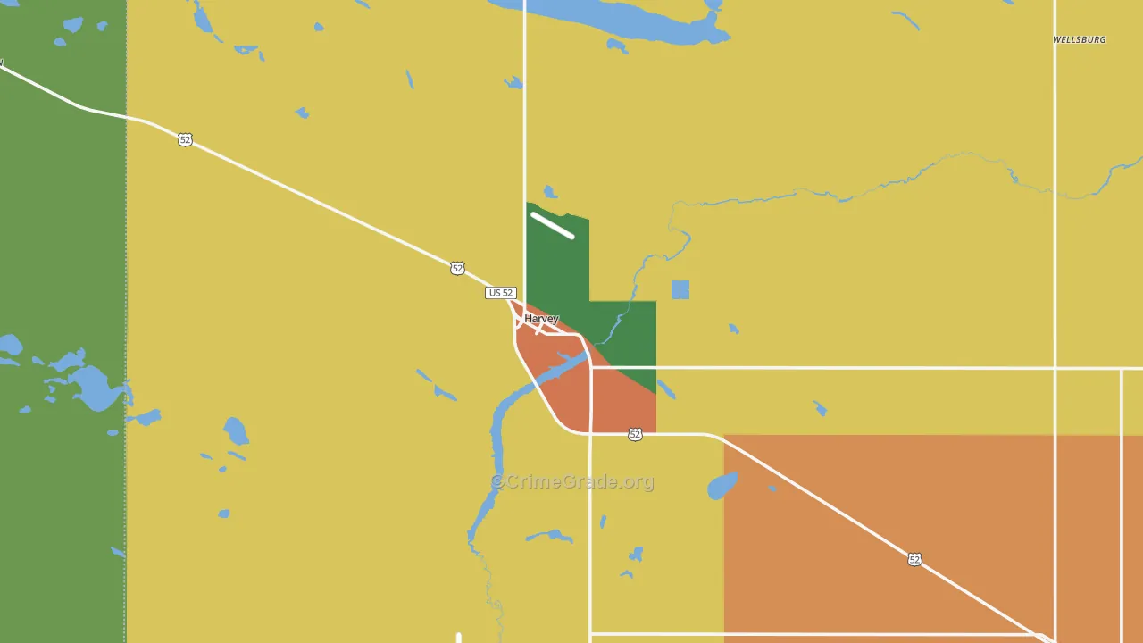 Harvey, ND Map of Burglary Rates