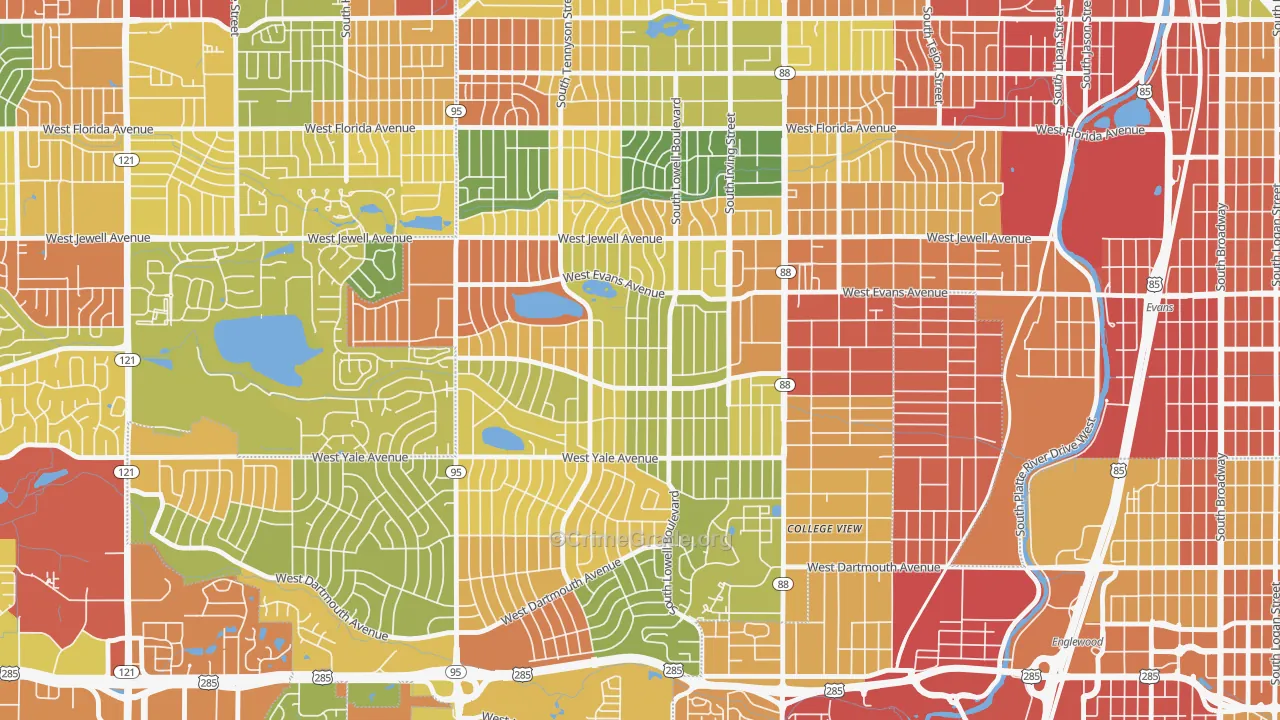 Harvey Park, Denver, CO Map of Burglary Rates