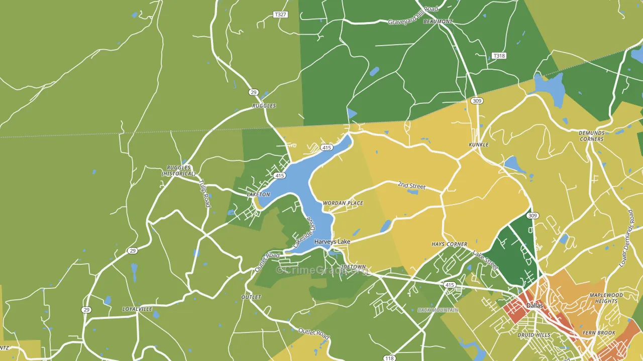 Harveys Lake, PA Map of Burglary Rates