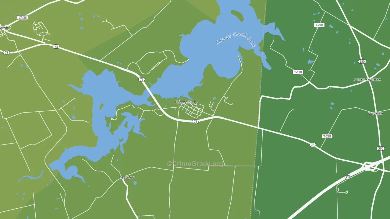 Harveysburg, OH Map of Burglary Rates