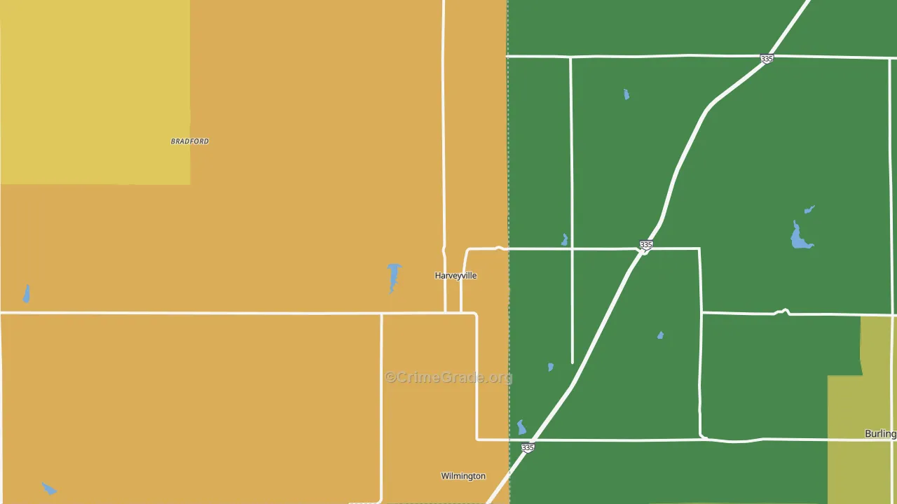 Harveyville, KS Map of Burglary Rates