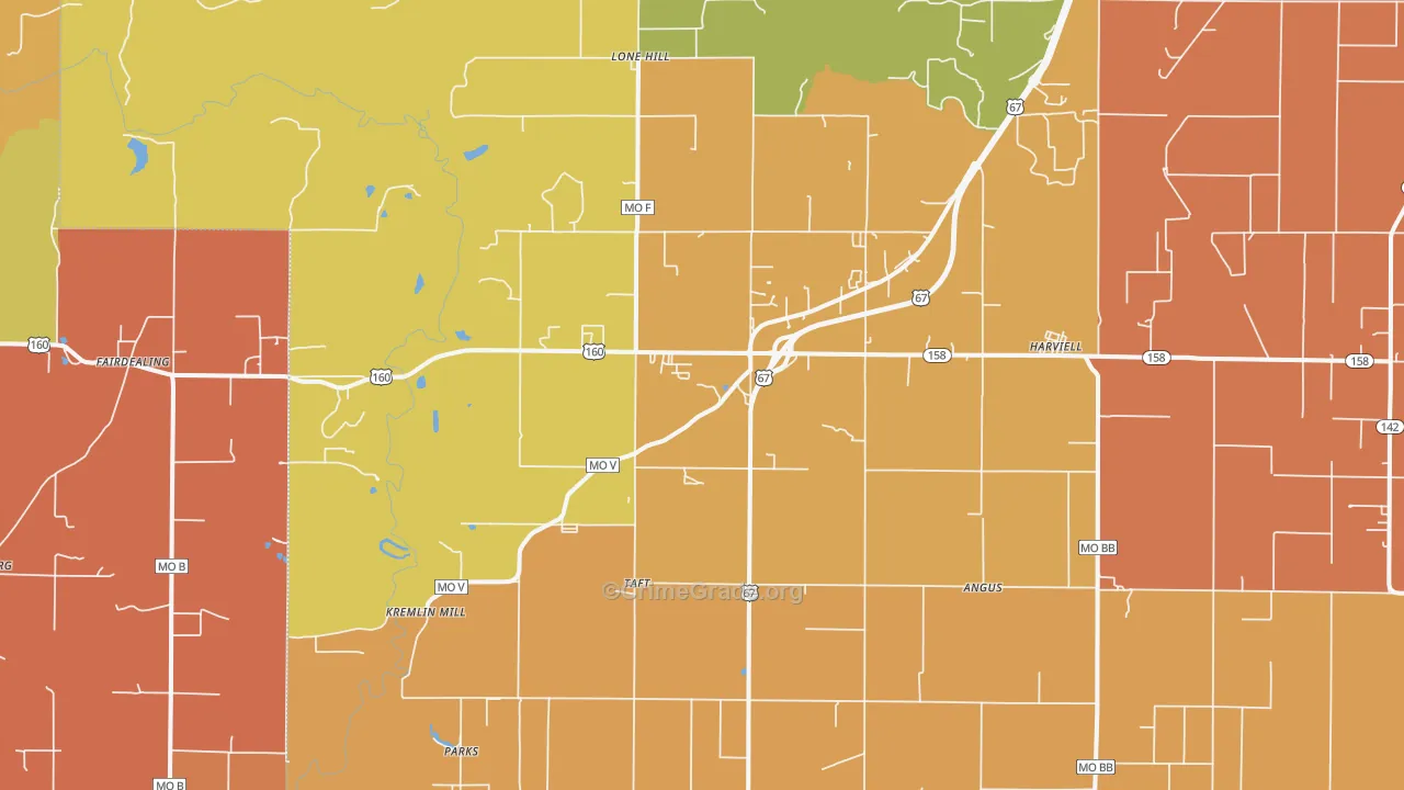 Harviell, MO Map of Burglary Rates