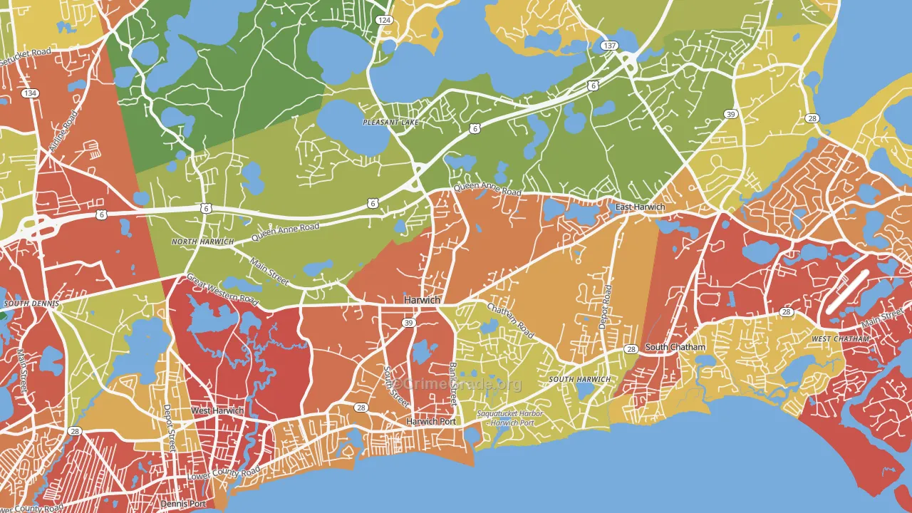 Harwich, MA Map of Burglary Rates