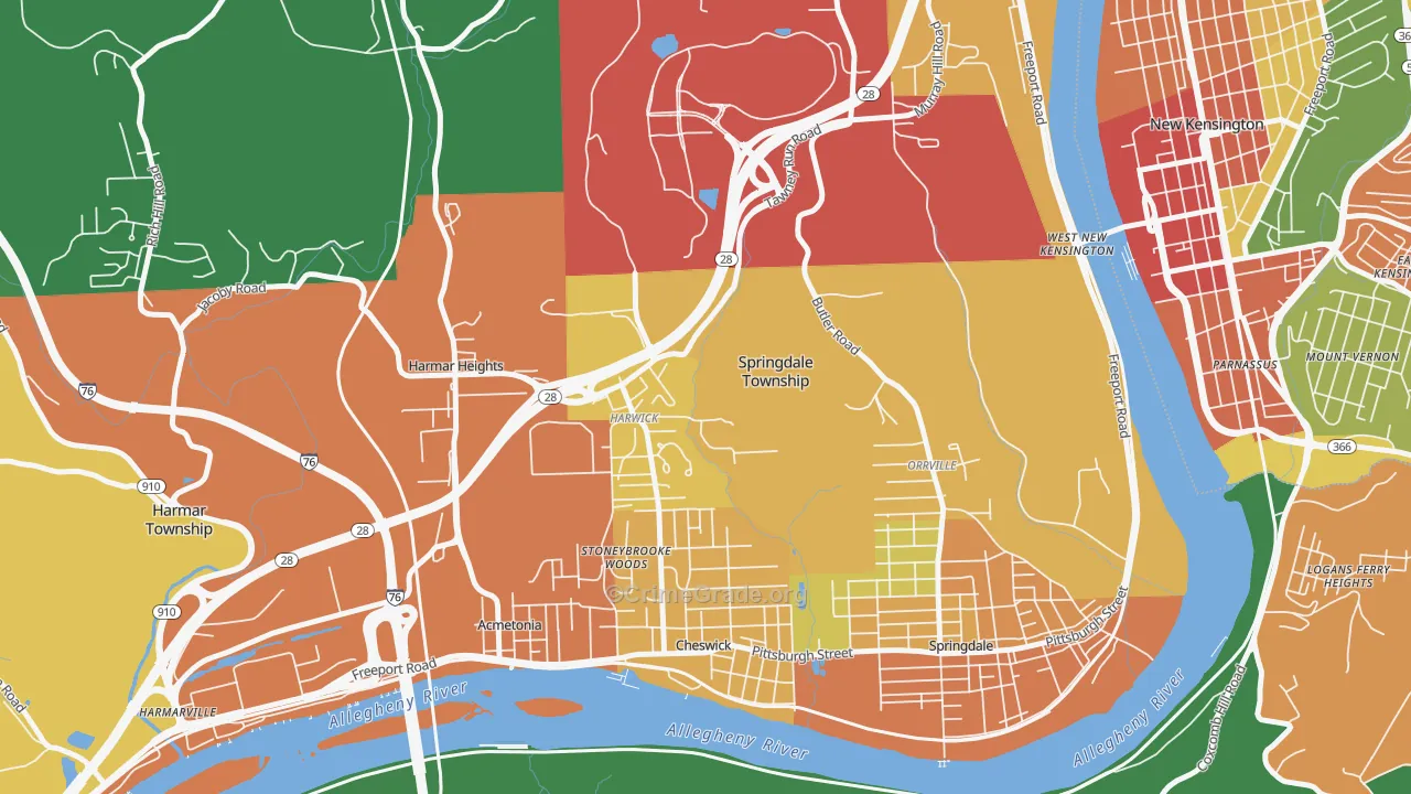 Harwick, PA Map of Burglary Rates