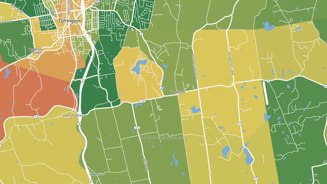 Harwinton, CT Map of Burglary Rates