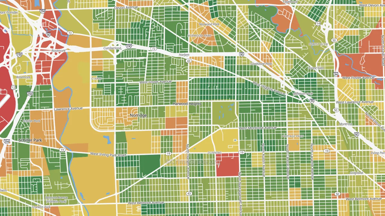 Harwood Heights, IL Map of Burglary Rates