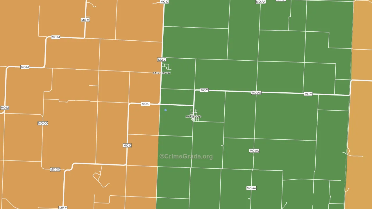 Harwood, MO Map of Burglary Rates