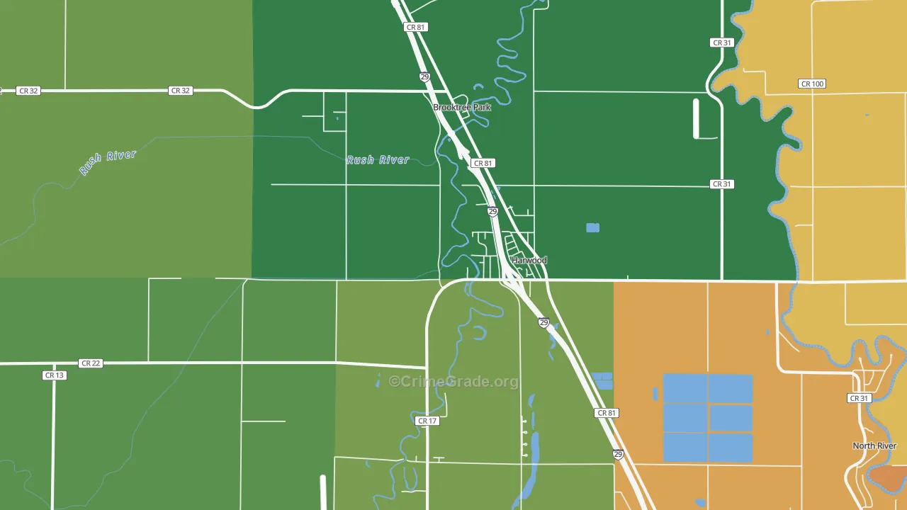 Harwood, ND Map of Burglary Rates