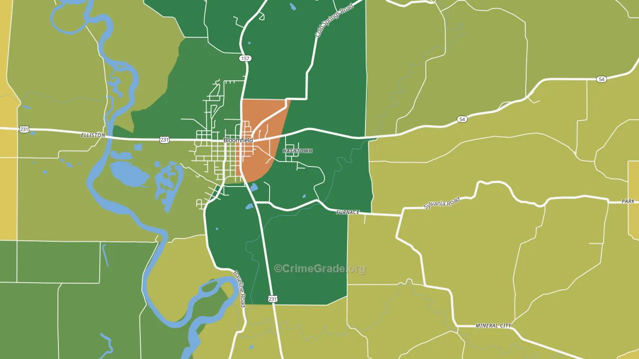 Hashtown, IN Map of Burglary Rates