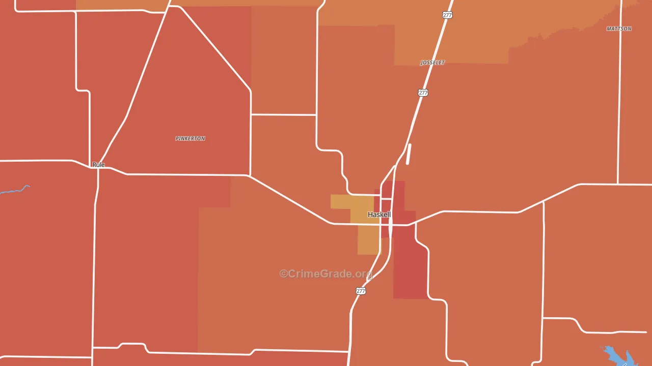 Haskell County, TX Map of Burglary Rates