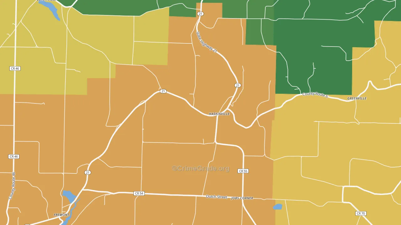 Haskinville, NY Map of Burglary Rates