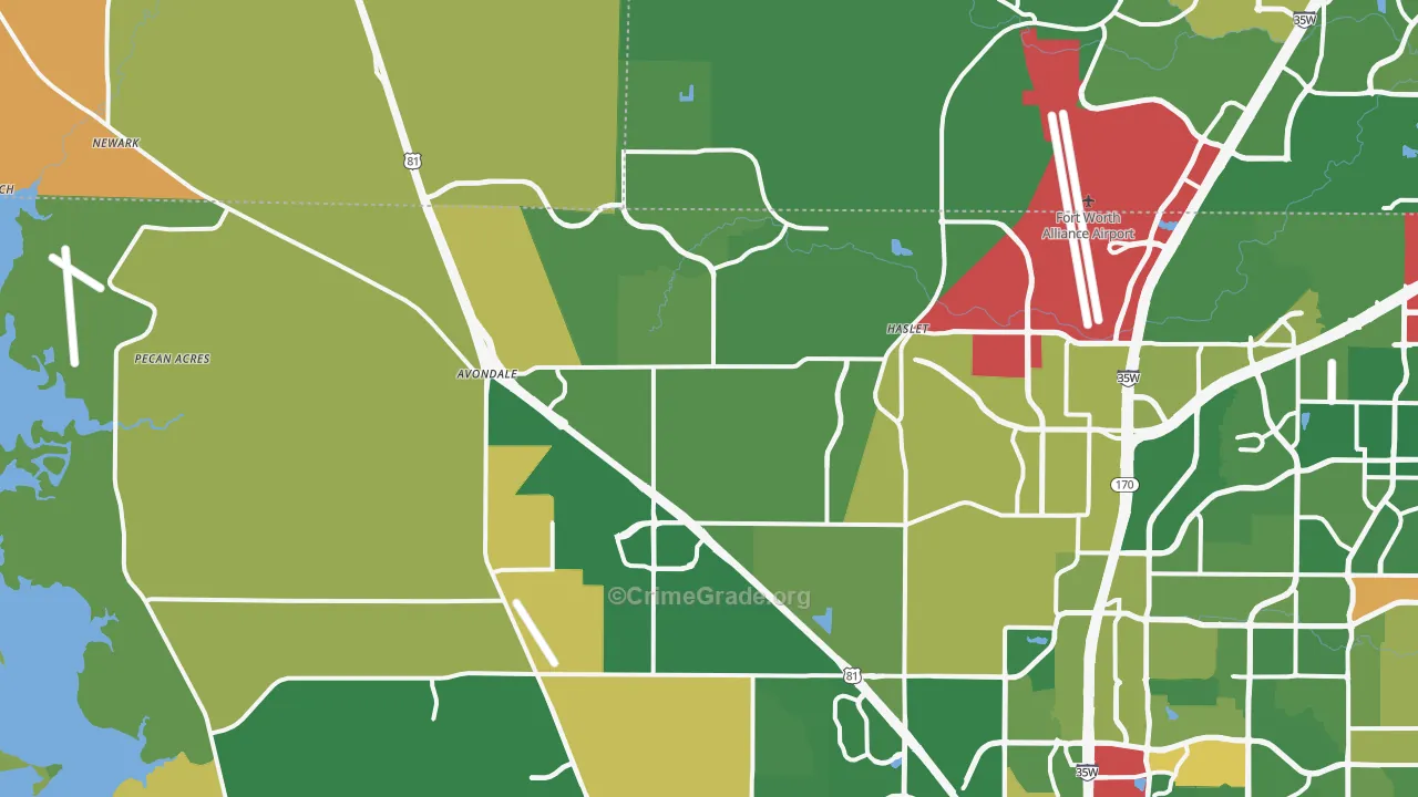 Haslet, TX Map of Burglary Rates