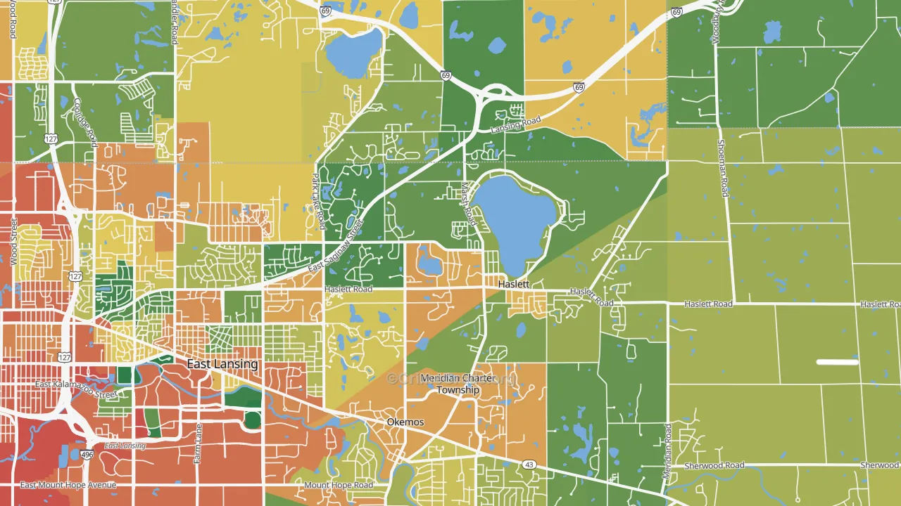 Haslett, MI Map of Burglary Rates