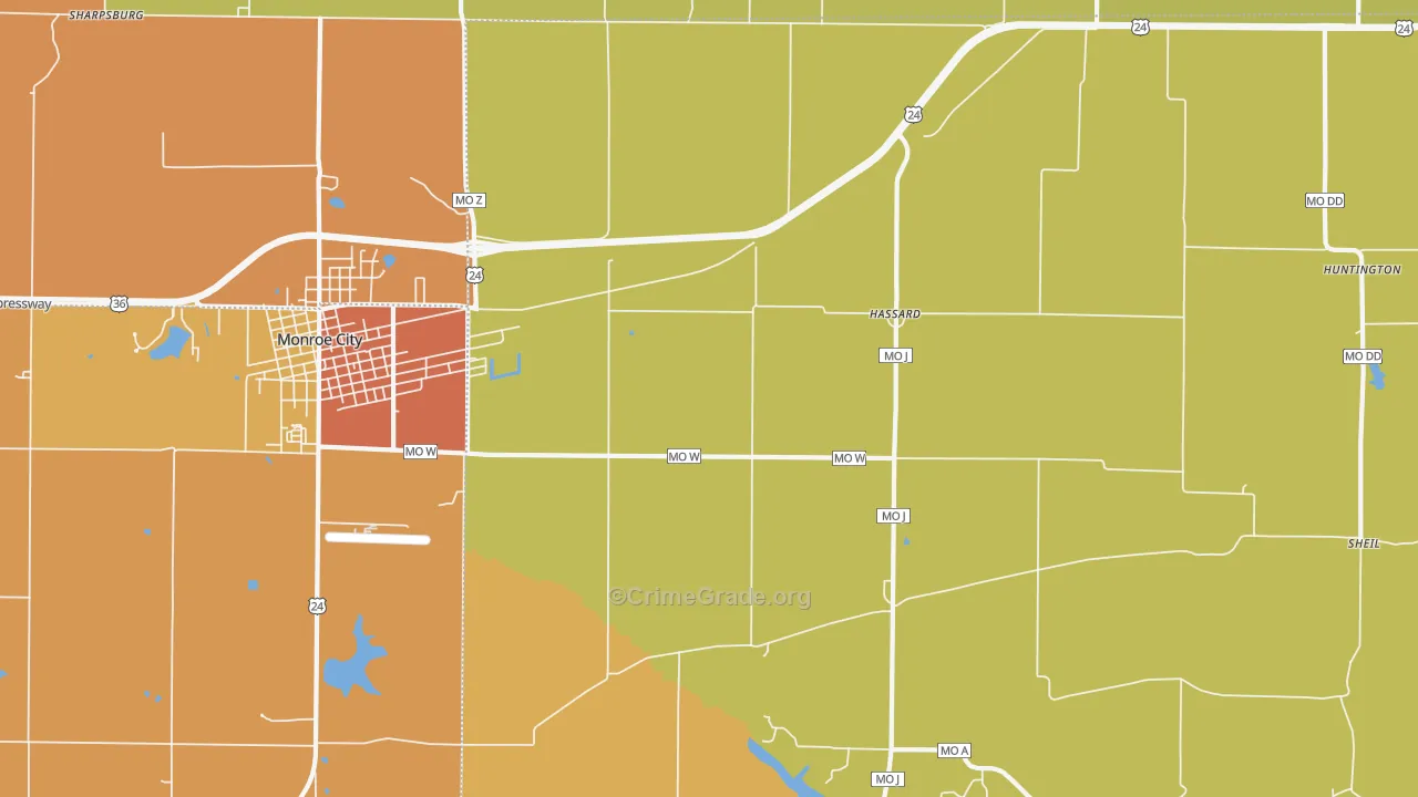 Hassard, MO Map of Burglary Rates