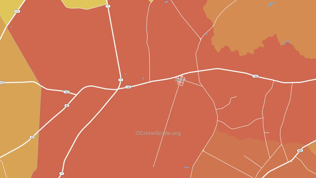 Hassell, NC Map of Burglary Rates