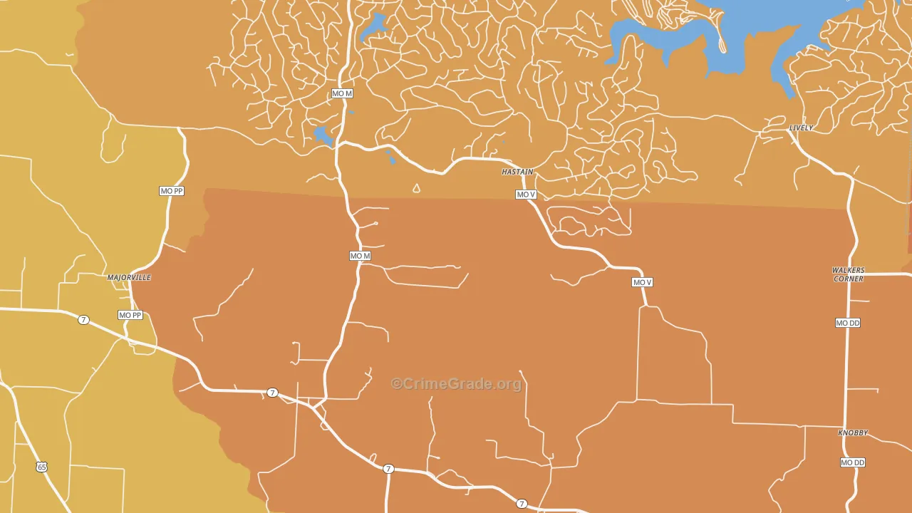 Hastain, MO Map of Burglary Rates