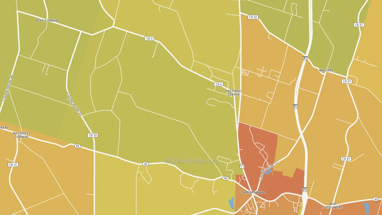 Hastings Center, NY Map of Burglary Rates