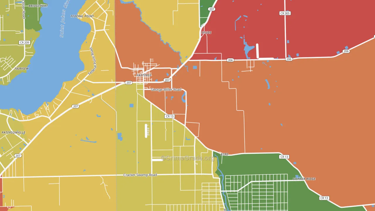 Hastings, FL Map of Burglary Rates
