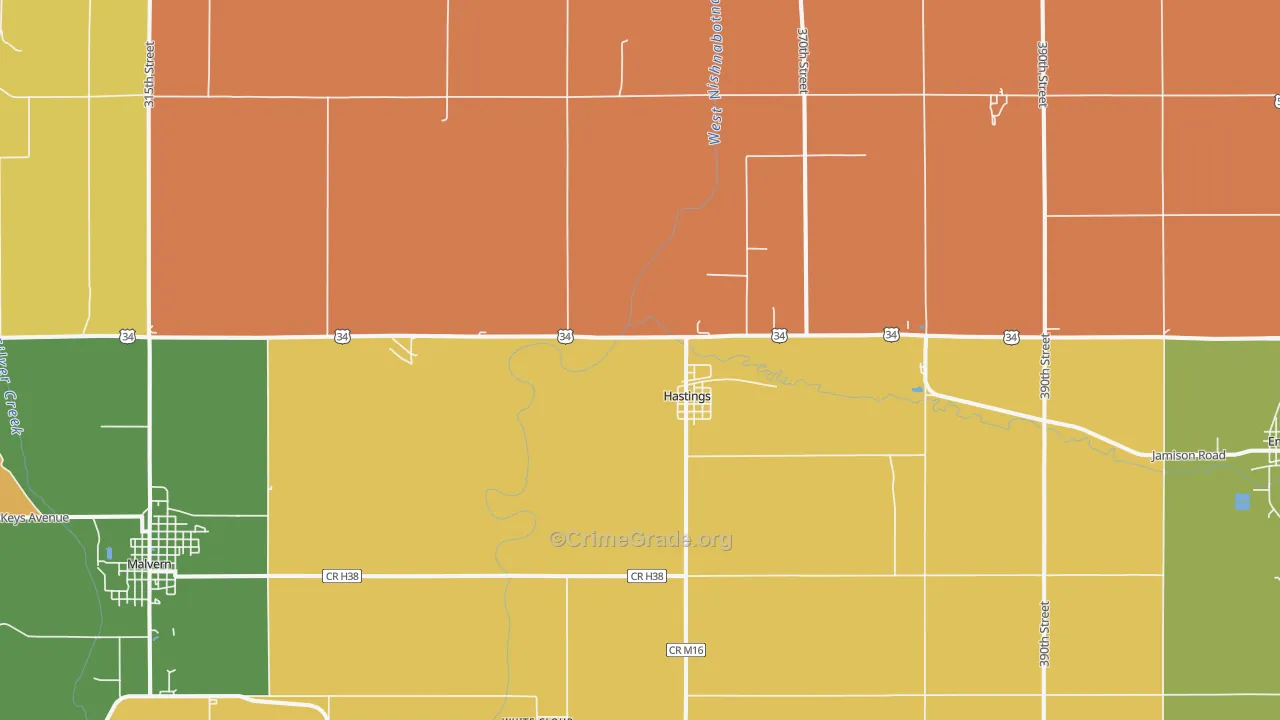 Hastings, IA Map of Burglary Rates