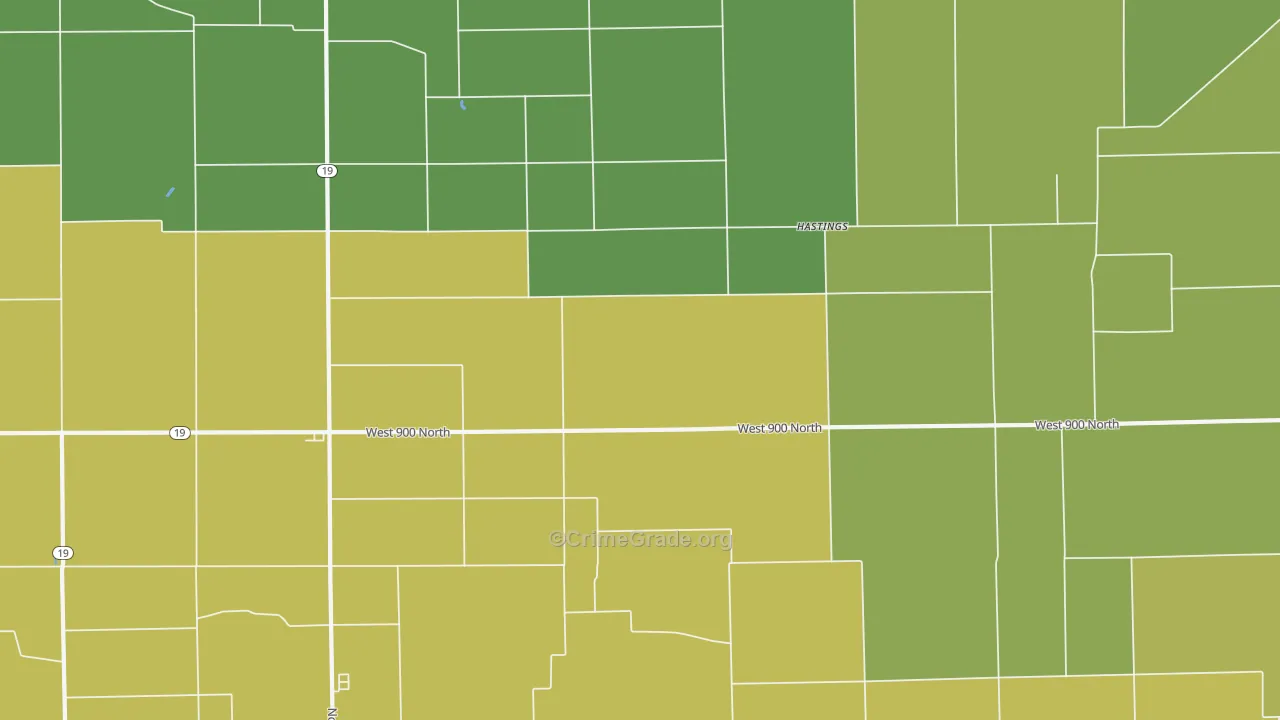 Hastings, IN Map of Burglary Rates