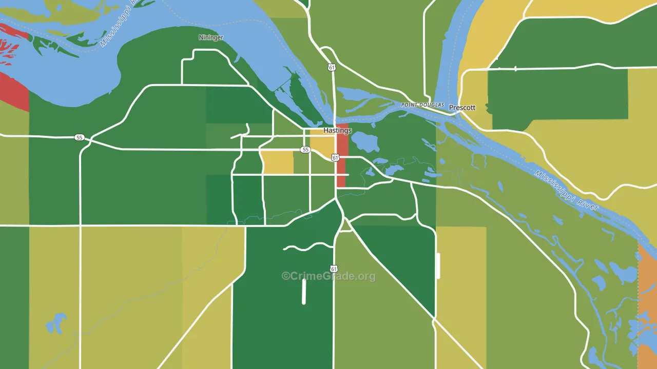 Hastings, MN Map of Burglary Rates