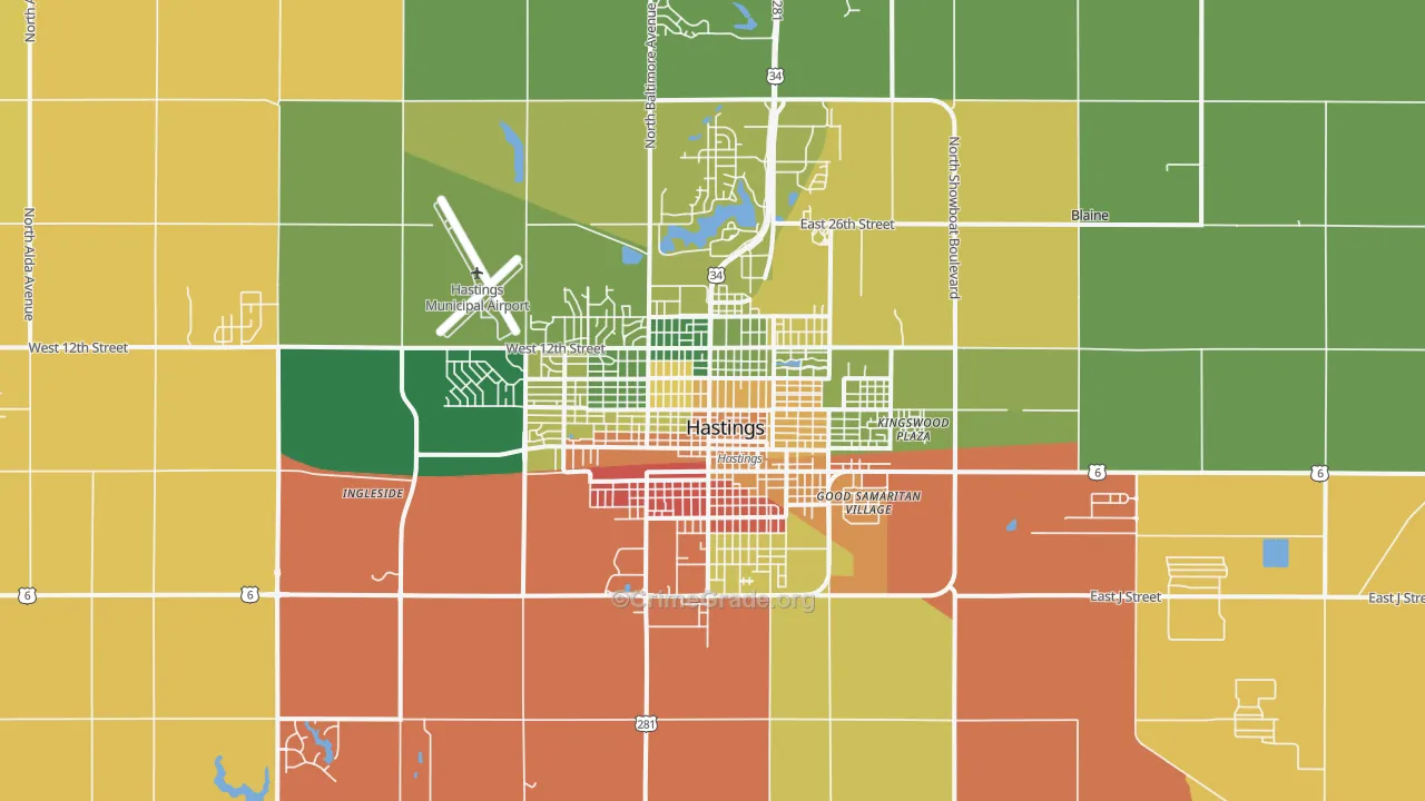 Hastings, NE Map of Burglary Rates
