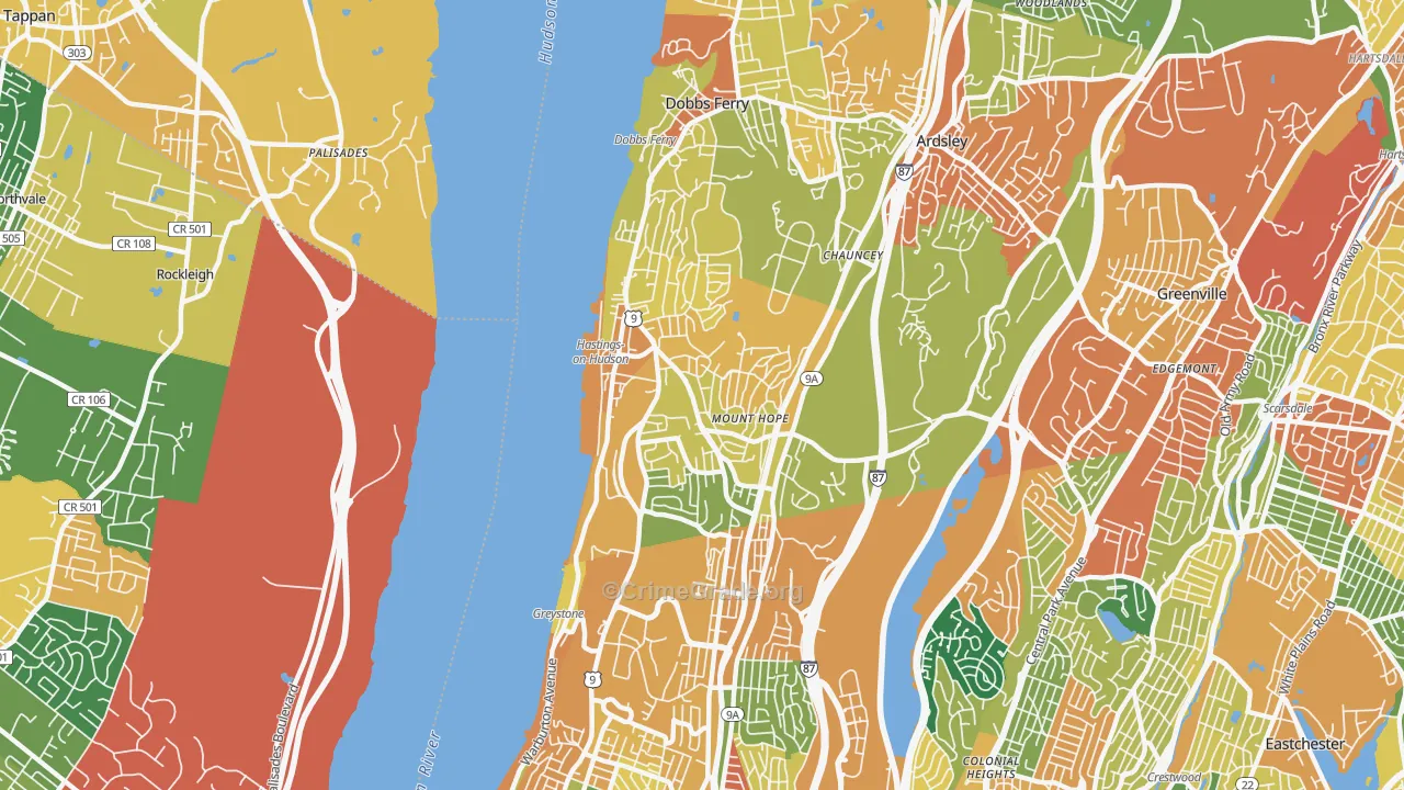 Hastings-on-Hudson, NY Map of Burglary Rates