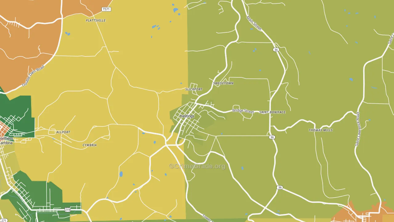 Hastings, PA Map of Burglary Rates