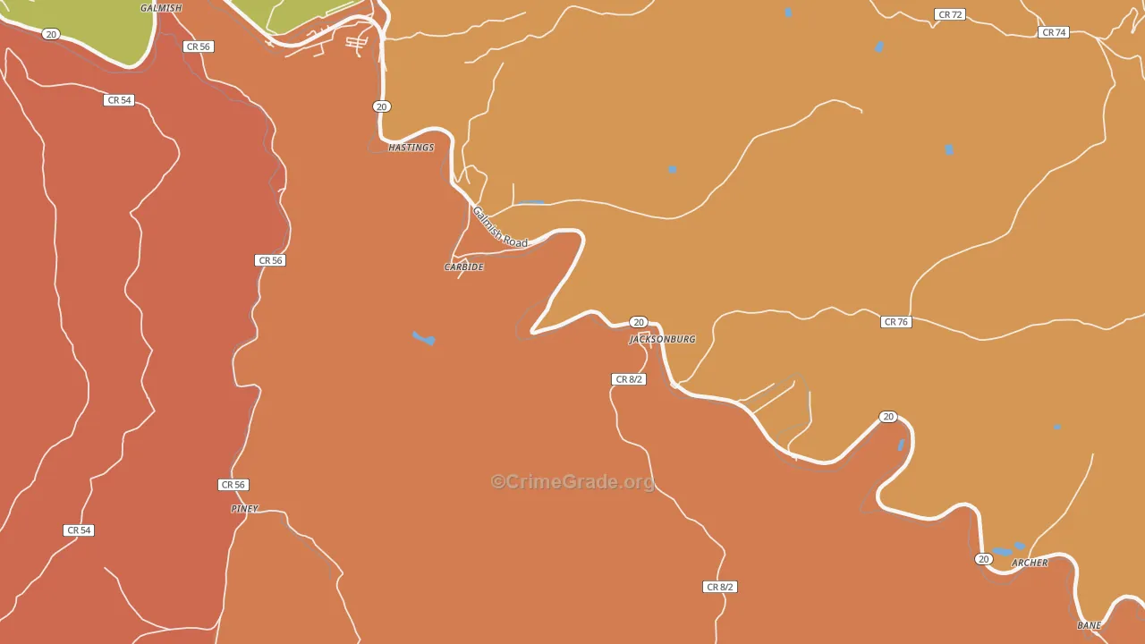 Hastings, WV Map of Burglary Rates