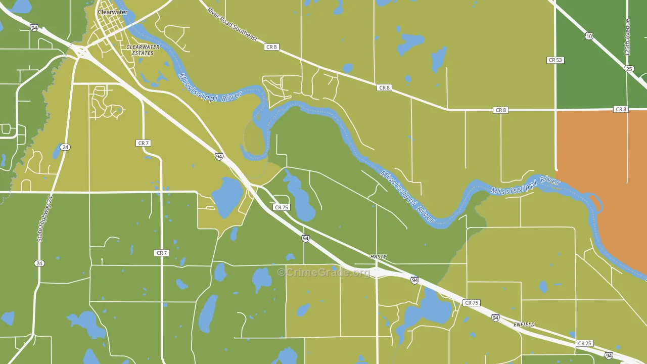 Hasty, MN Map of Burglary Rates