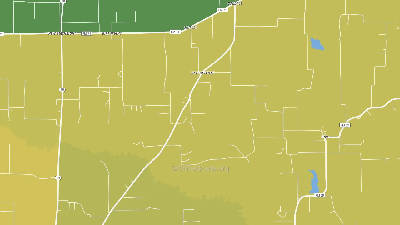 Hatchetville, TX Map of Burglary Rates
