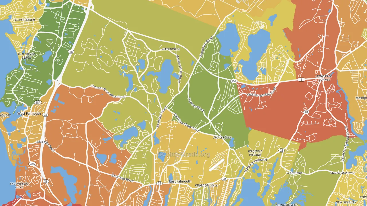 Hatchville, East Falmouth, MA Map of Burglary Rates