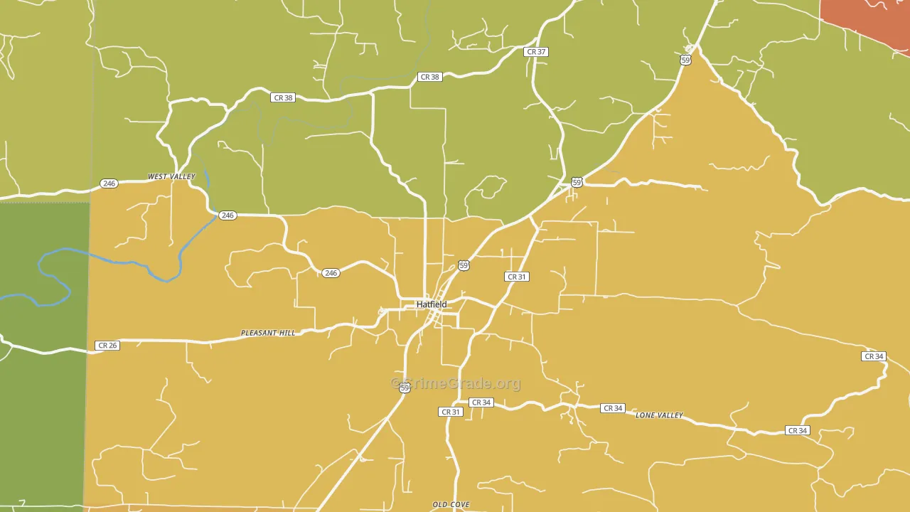 Hatfield, AR Map of Burglary Rates