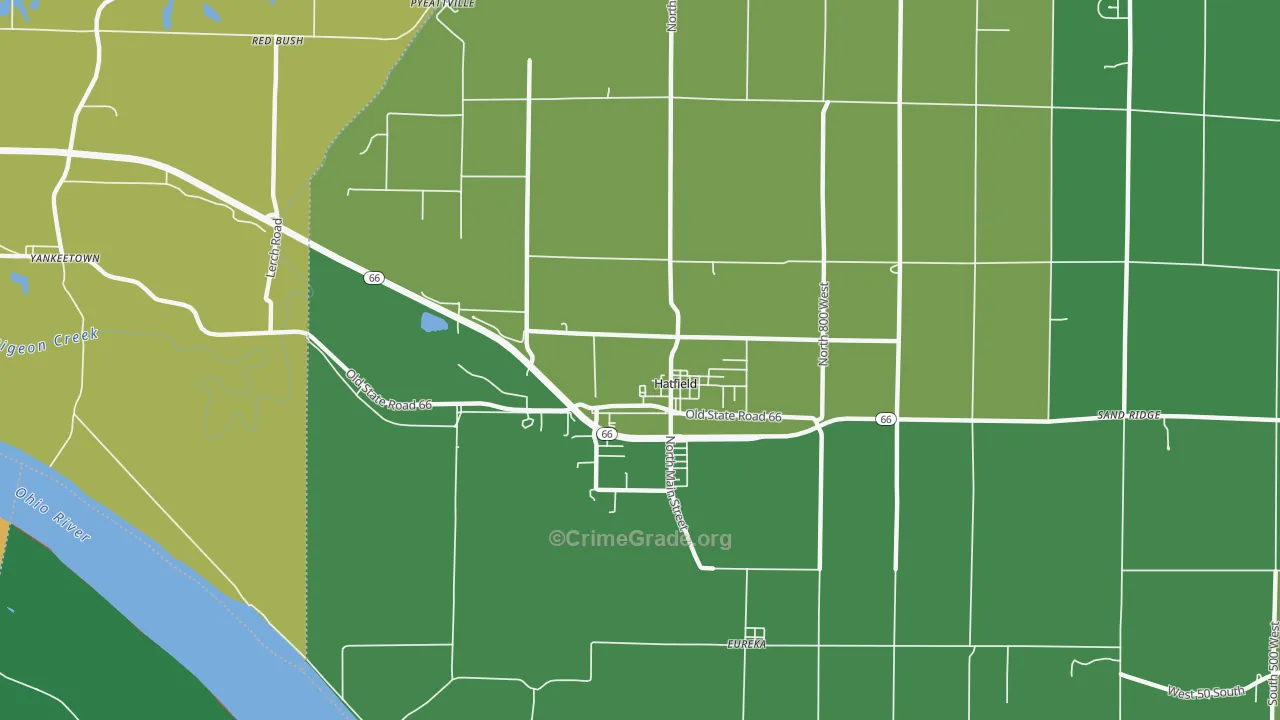 Hatfield, IN Map of Burglary Rates