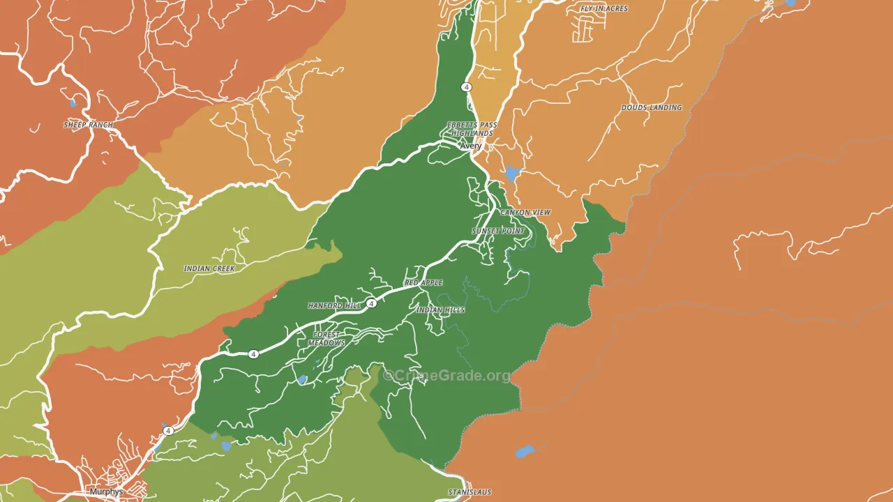 Hathaway Pines, CA Map of Burglary Rates