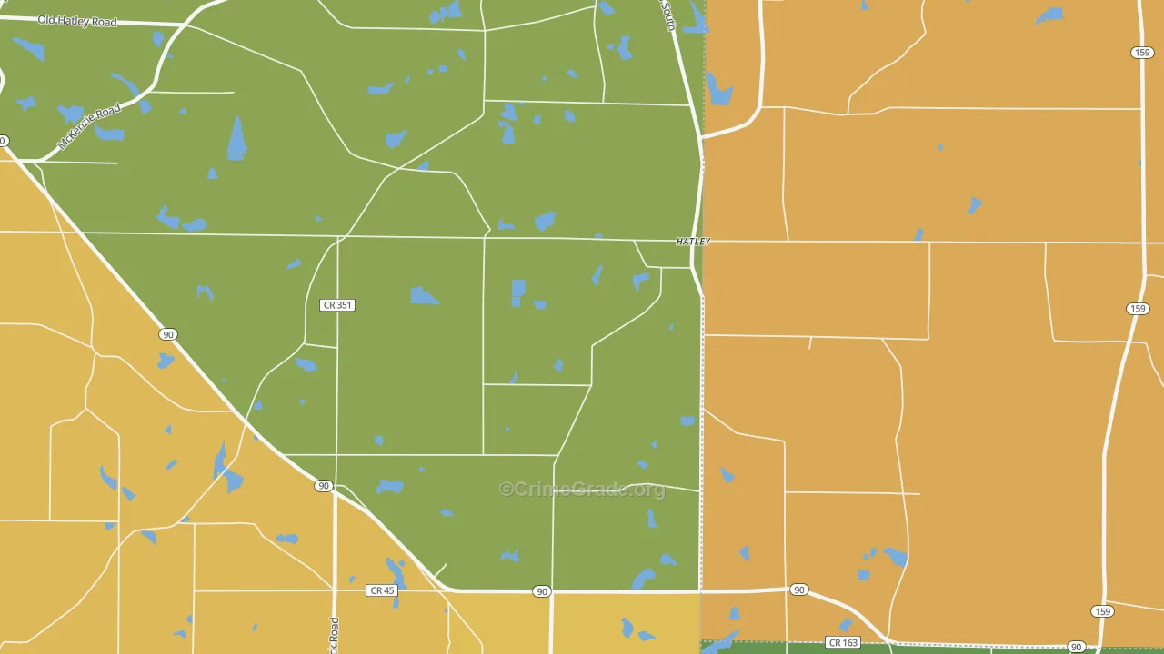 Hatley, GA Map of Burglary Rates