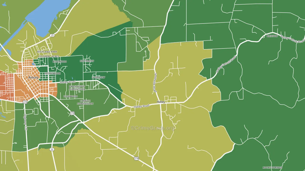 Hatley, MS Map of Burglary Rates