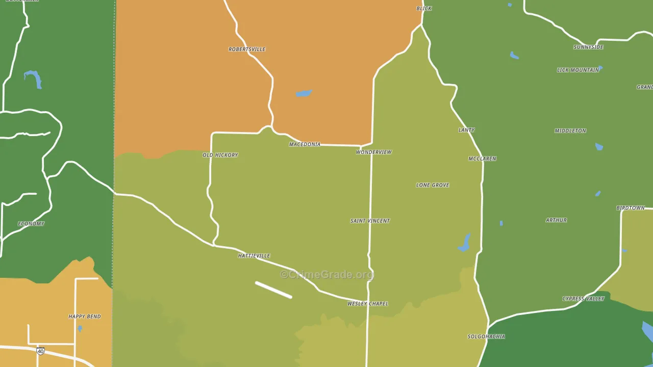 Hattieville, AR Map of Burglary Rates
