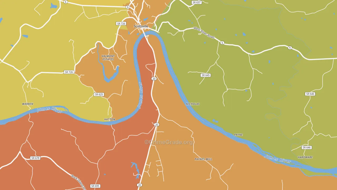 Hatton, VA Map of Burglary Rates