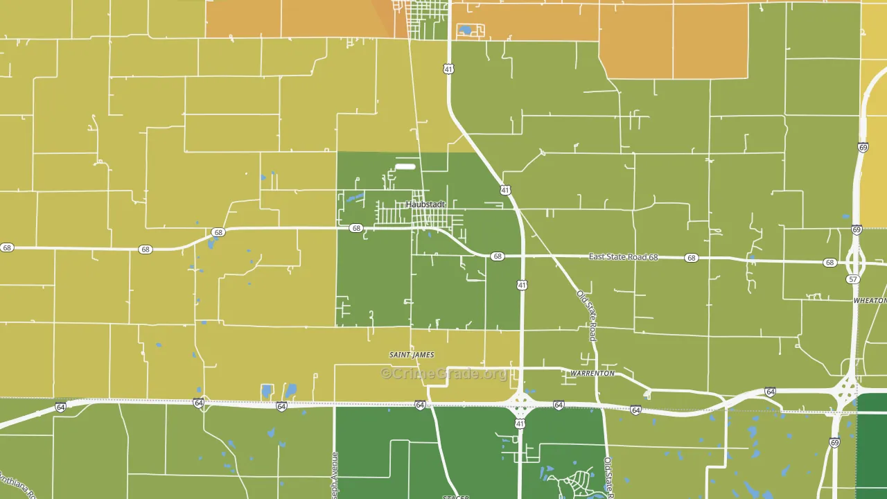 Haubstadt, IN Map of Burglary Rates