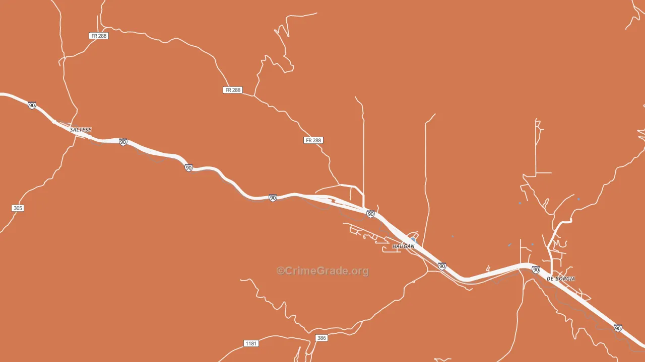 Haugan, MT Map of Burglary Rates