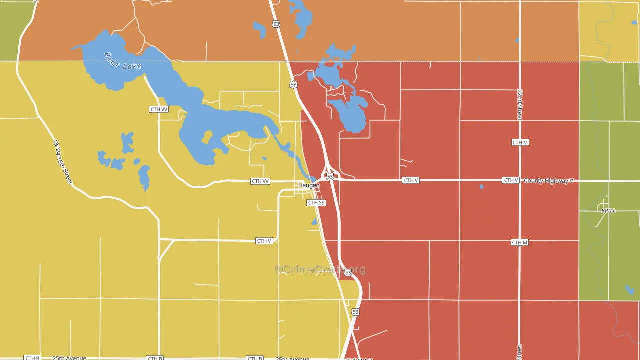 Haugen, WI Map of Burglary Rates