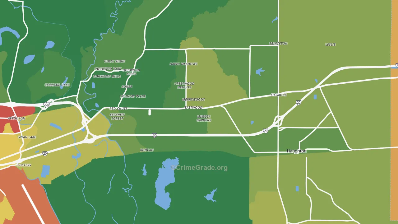 Haughton, LA Map of Burglary Rates